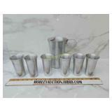 Vintage hammered aluminum pitcher glass set made
