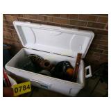 WHITE LARGE COOLER WITH ITEMS INSIDE-PORCH