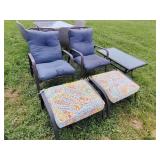 2 outdoor Chairs/foot stools & Table
