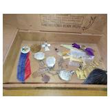 Cigar box full of pans and miscellaneous
