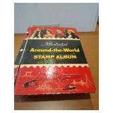 Around the world illustrated stamp album with