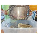 Tote of antique silver plate and misc