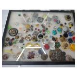 Antique buttons in display case