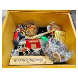 Miscellaneous wooden box full of items