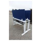 Workstation for 3 desks, w/power, and blue