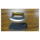 Ulu-Style Rocking Knife with Leather Sheath