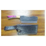 11" Textured Steel Cleaver with Leather Sheath
