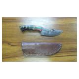 8" Patterned Steel Gut Hook Knife with Sheath