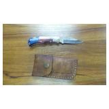 Custom Damascus Folding Pocket Knife & Sheath