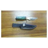 Custom Damascus Hunting Knife & Leather Sheath