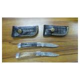 Pair Folding Knives w/ Leather Sheaths
