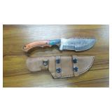 Damascus Survival Knife w/ Leather Sheath