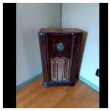 Vintage Brown Wood Radio Cabinet