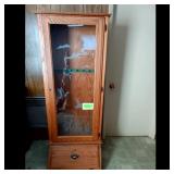 Gun Cabinet - Oak Finish, Glass Door, Duck Etching