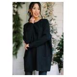Graswe Ladies Solid Color Tunic Pullover Black
