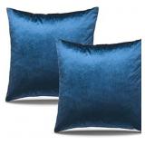 Set of 2 Blue Velvet Throw Pillow Cases 18 x 18