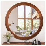 Round Wood Frame Bathroom Vanity Wall Mirror, 22"