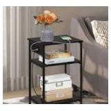 MOOACE Nightstand Black with Charging Station, 3