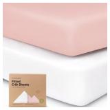2pk Soothe Fitted Crib Sheets Neutral, Organic