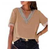 EVALESS Summer Lace Trim Shirts for Women