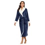 RONGTAI Plush Fleece Bathrobe for Women, Long Robe