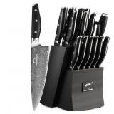 $260 Damascus Knife Set with Block for Kitchen, Su