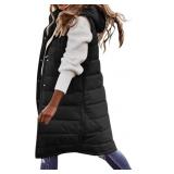 Long Puffer Vest for Women Zip Up Outerwear Vest L