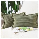 Madizz Olive Green Corduroy Throw Pillow Covers 12