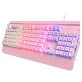 Pink Creamy Keyboard, 104 Keys All-Metal Panel, Ra