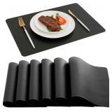 DOLOPL Placemats Set of 6, Black Waterproof Faux L
