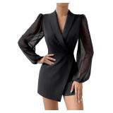 WDIRARA Women's Short Jumpsuits Chiffon Long Sleev