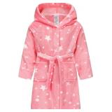 Girls Fleece Hooded Robes, Warm Printed Bath Robe