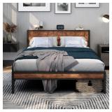 $190 DUMEE Queen Bed Frame with Wood Storage Headb