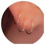 Set of 3 Gold Hoop Earrings - Small 14k Gold Fille