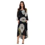 WDIRARA Women's Flower Print Maxi Dress Square Nec