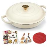Overmont Enameled Cast Iron Braiser - 3.8 Quart wi
