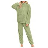Women's Flannel Pajama Set Winter Warm Zip-Up Long