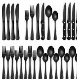 24-Piece Black Silverware Set with Steak Knives, B