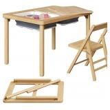 $160 FUNLIO Foldable Wooden Sensory Table with 2 B