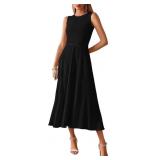 BTFBM Women Midi Bodycon Tank Dress Summer Crewnec