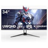$222 CRUA 34' Gaming Monitor 165Hz/144Hz, 21:9 UWQ