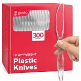 GUSTO 300 Pack Heavyweight Clear Knives with Engra