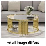30' 2-tier round table top coffee table, gold rim
