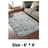 $154 Washable Area Rug 4x6   Soft Cloud Grey Vinta