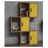 6 piece storage shelves, yellow - walnut