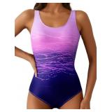Aleumdr Womens Color Block Print One Piece Swimsui