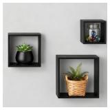 Modern Wood Cube Shelf Set, 4'x9' - Wall-Mounted o