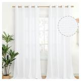 YoungsTex White Linen Curtains for Living Room 90