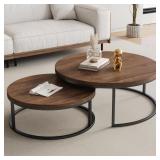 $200 Round Nesting Coffee Table Set of 2,Modern Co