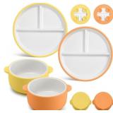 Domensi 4 Pcs Porcelain Kids Plates and Bowls Sets